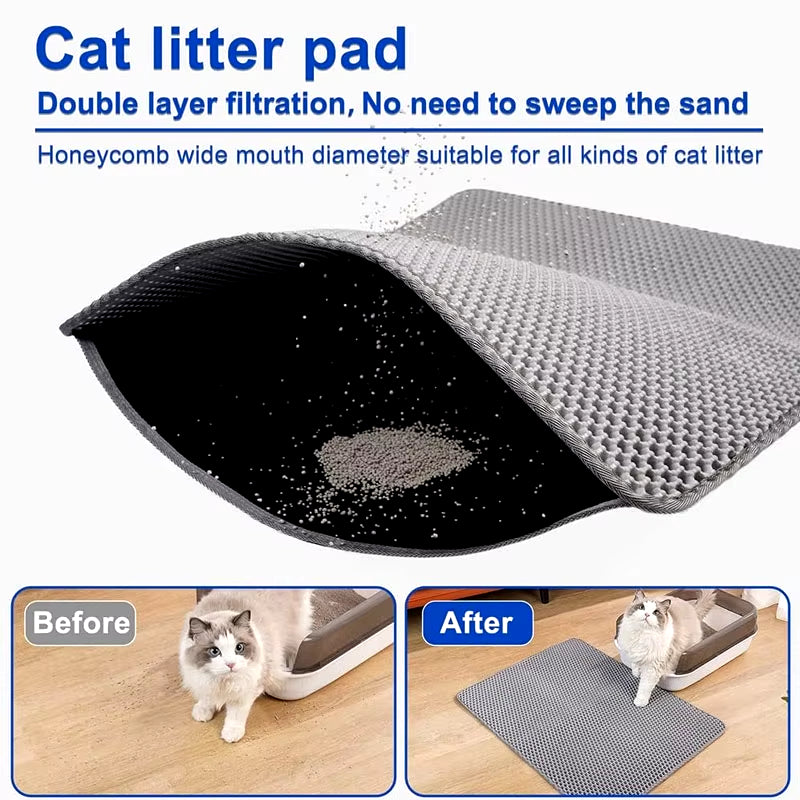 Waterproof Double-Layer Cat Litter Mat – Traps Litter and Keeps Your Home Clean – Cat Litter Box Accessory