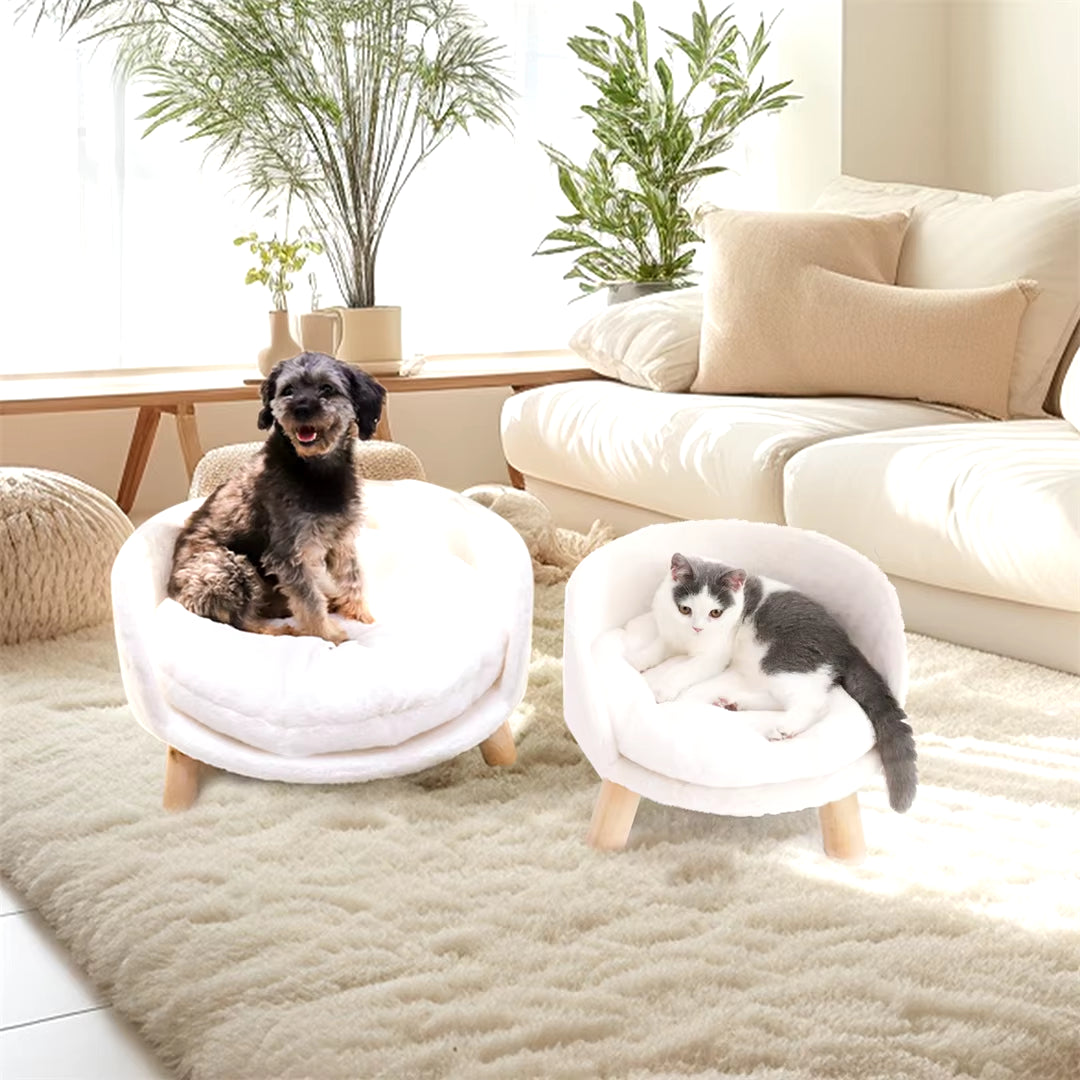 Luxury Soft Plush Cat & Dog Bed – Cozy, Washable, Waterproof Nesting Chair with Cushion Pad & Wooden Legs