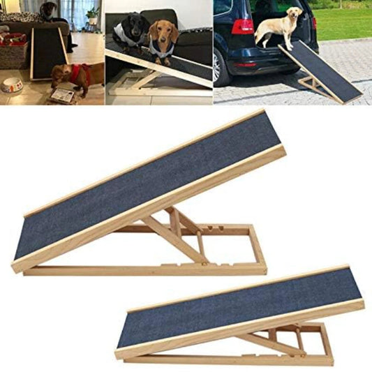 Dayplus Solid Wooden Pet Ramp – Adjustable 2-Height Dog Ladder with Non-Slip Carpet Surface, Safe Access for Pets & Puppies