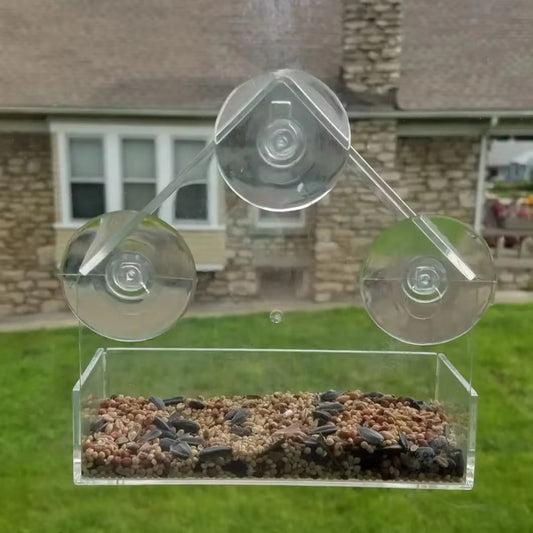 Transparent Window Bird Feeder with Removable Suction Cups and Sliding Feed Tray for Garden, Patio, and Yard