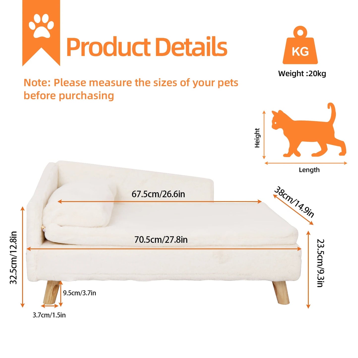 Nordic Elevated Pet Bed – Cozy Waterproof Pad & Sturdy Wooden Legs for Small Dogs and Kittens