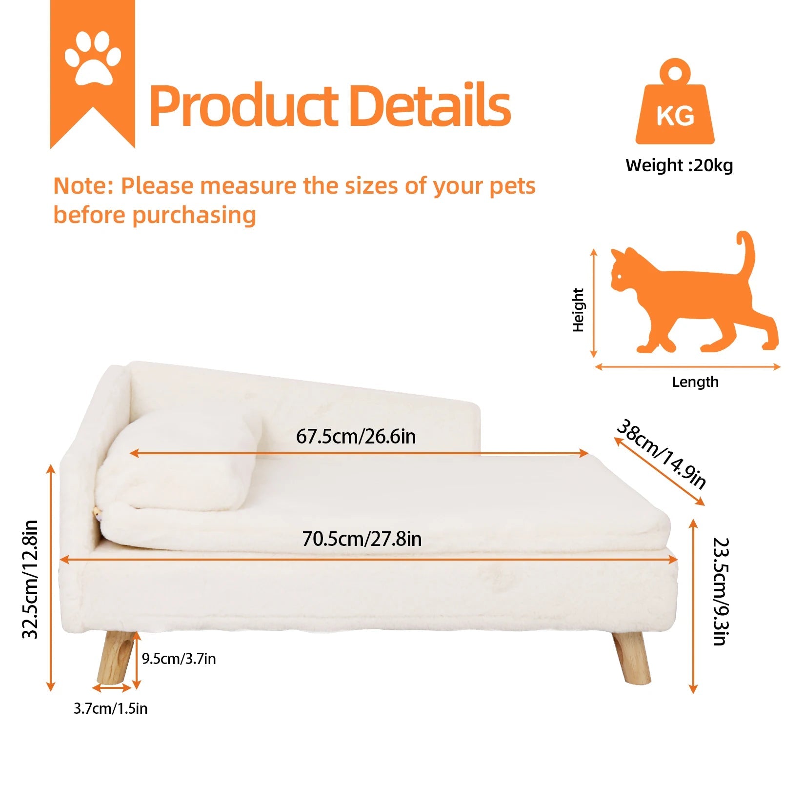 Nordic Elevated Pet Bed – Cozy Waterproof Pad & Sturdy Wooden Legs for Small Dogs and Kittens