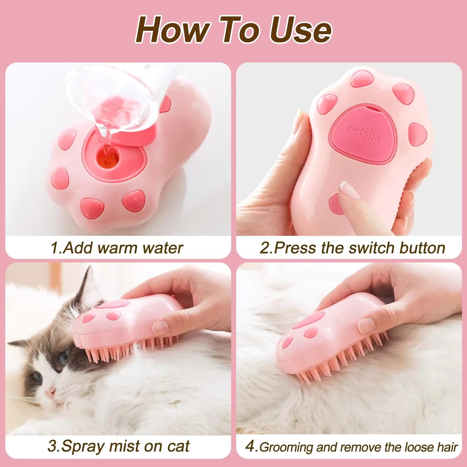 3-in-1 Electric Pet Grooming Brush – Hair Removal, Massage & Spray for Cats and Dogs