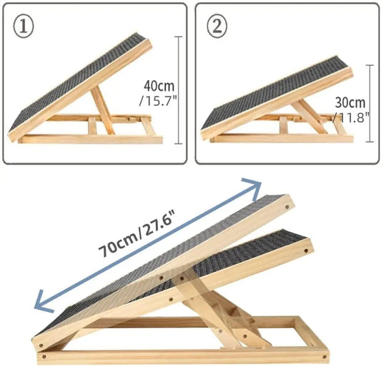 Dayplus Solid Wooden Pet Ramp – Adjustable 2-Height Dog Ladder with Non-Slip Carpet Surface, Safe Access for Pets & Puppies