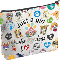 Just a Girl Who Loves Dogs Makeup Bag – Funny Puppy Dog Cosmetic & Toiletry Bag with Dog Paw Print – Perfect Gift for Dog Lovers