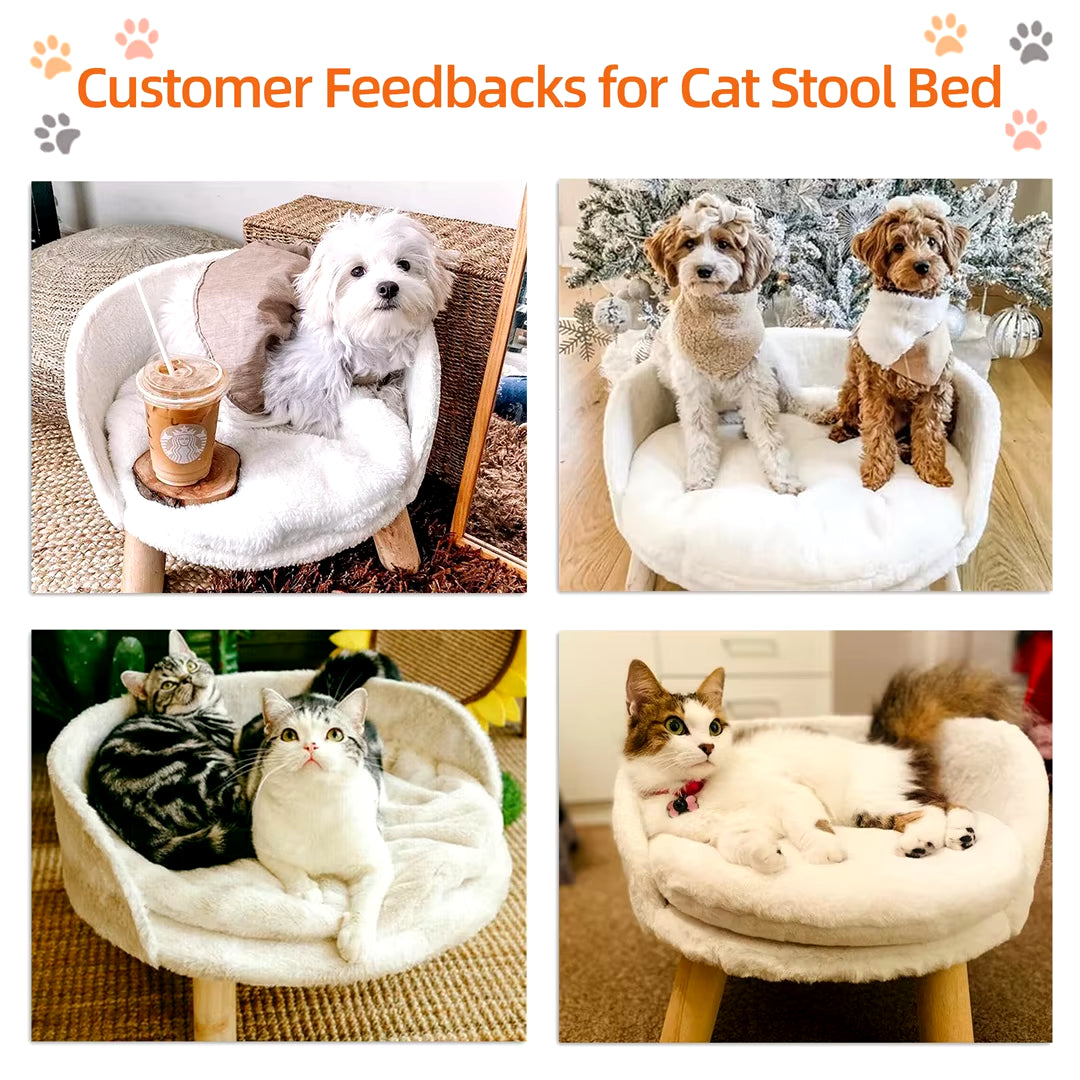 Luxury Soft Plush Cat & Dog Bed – Cozy, Washable, Waterproof Nesting Chair with Cushion Pad & Wooden Legs