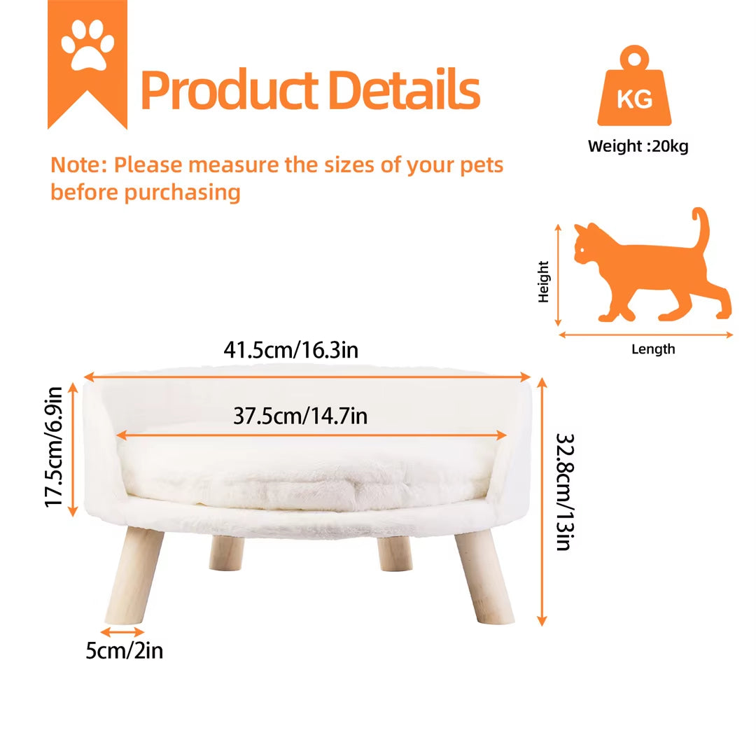 Luxury Soft Plush Cat & Dog Bed – Cozy, Washable, Waterproof Nesting Chair with Cushion Pad & Wooden Legs