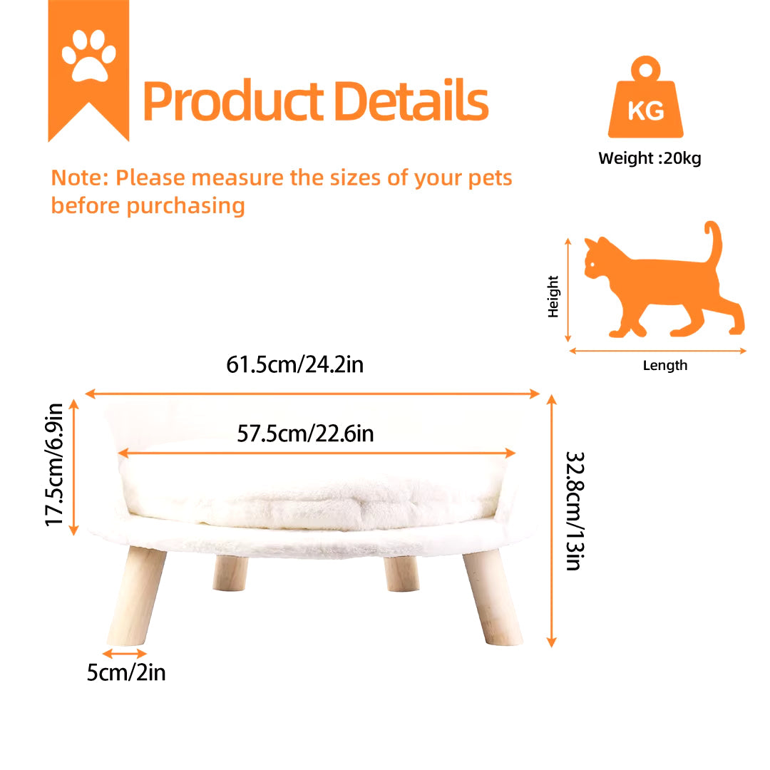 Luxury Soft Plush Cat & Dog Bed – Cozy, Washable, Waterproof Nesting Chair with Cushion Pad & Wooden Legs